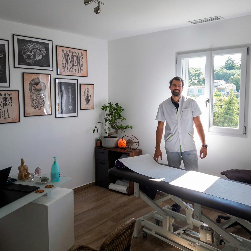 Jean Lienhardt dans son cabinet d'ostéopathie à Antibes